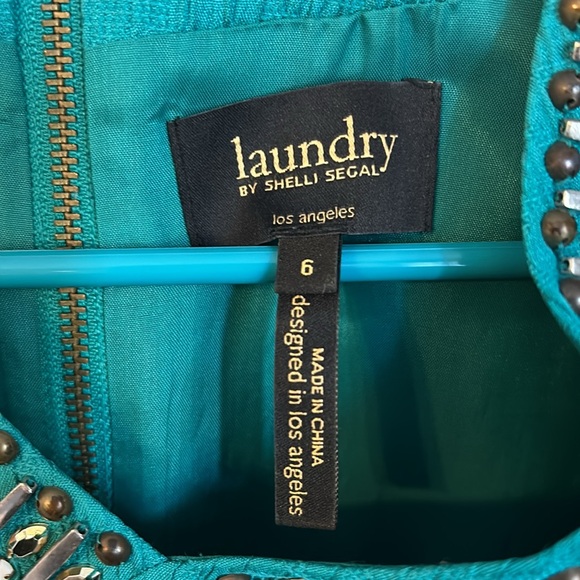 Laundry by Shelli Segal Teal Dress with Beaded Neckline - Picture 3 of 4